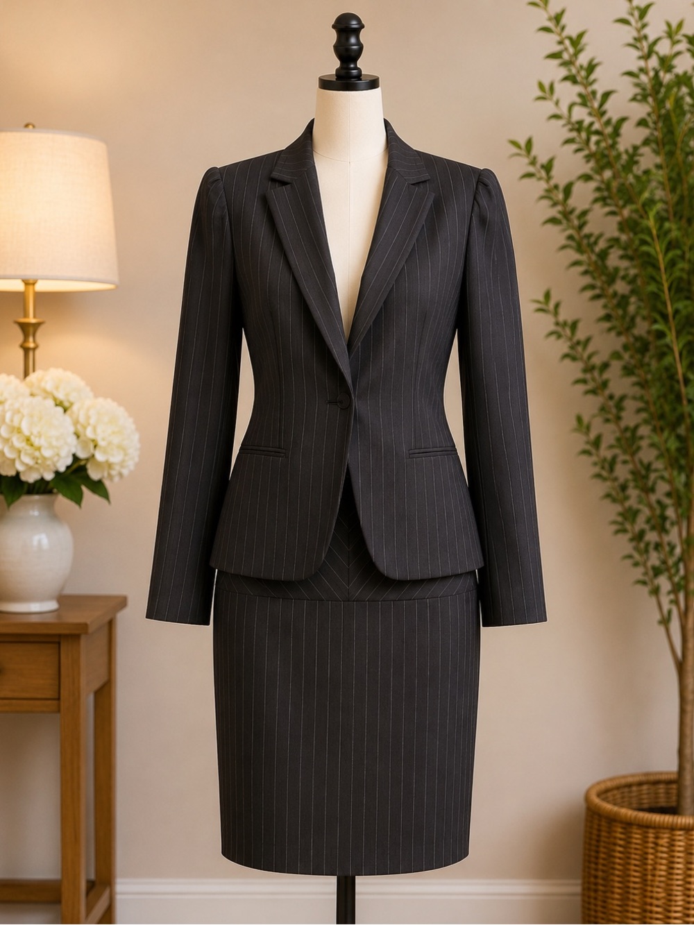 ANTONIO MELANI Dark BluePinstripe Blazer with Matching Skirt